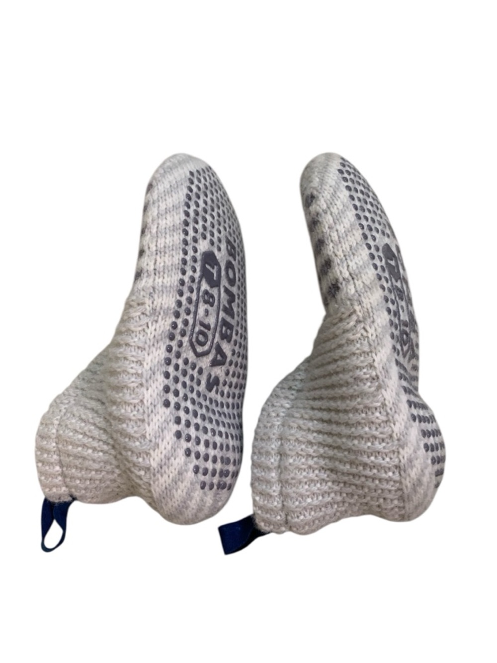 Bombas Gripper Slipper Socks Toddler Kids 8-10 Grey White Knit Sherpa Lined - Picture 4 of 5